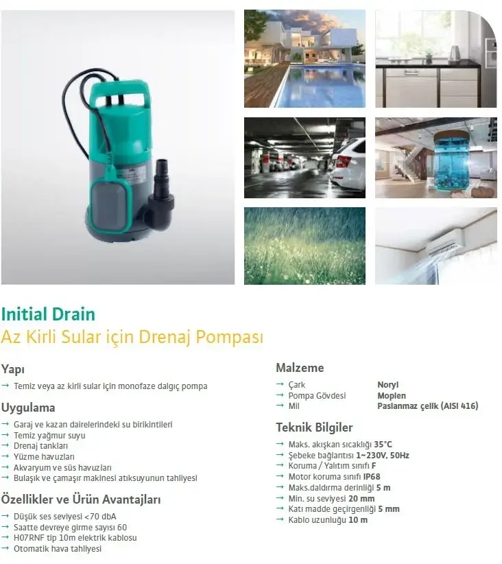 Wilo Drain 10.7 Drenaj Pompası - Az kirli sular için - Flatörlü - 0,7 HP